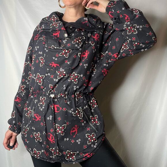 LL Bean Ski pullover anorak jacket shell coat snowflake‎ skiier boho black red S - Picture 17 of 17